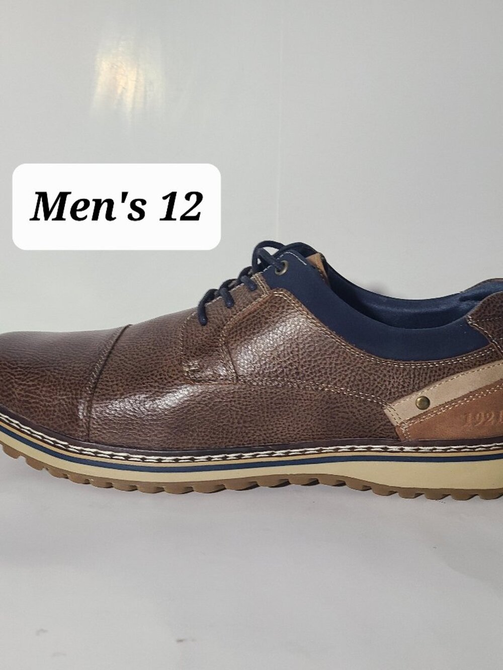 Freeman Jason Memory Foam Pebbled Leather Men's Brown/Blue Shoes Size 12 NWOB